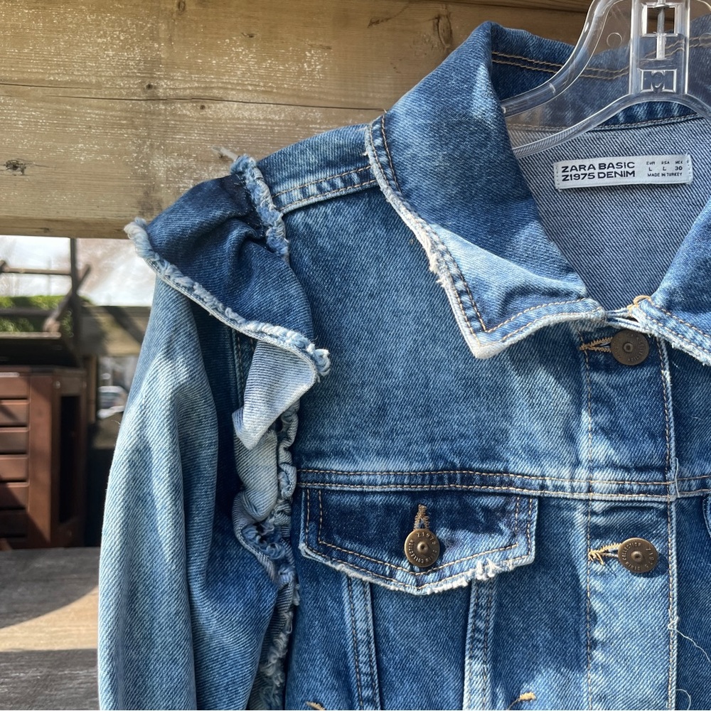 Distressed Zara Ruffled Denim Coat - Picture 3 of 7
